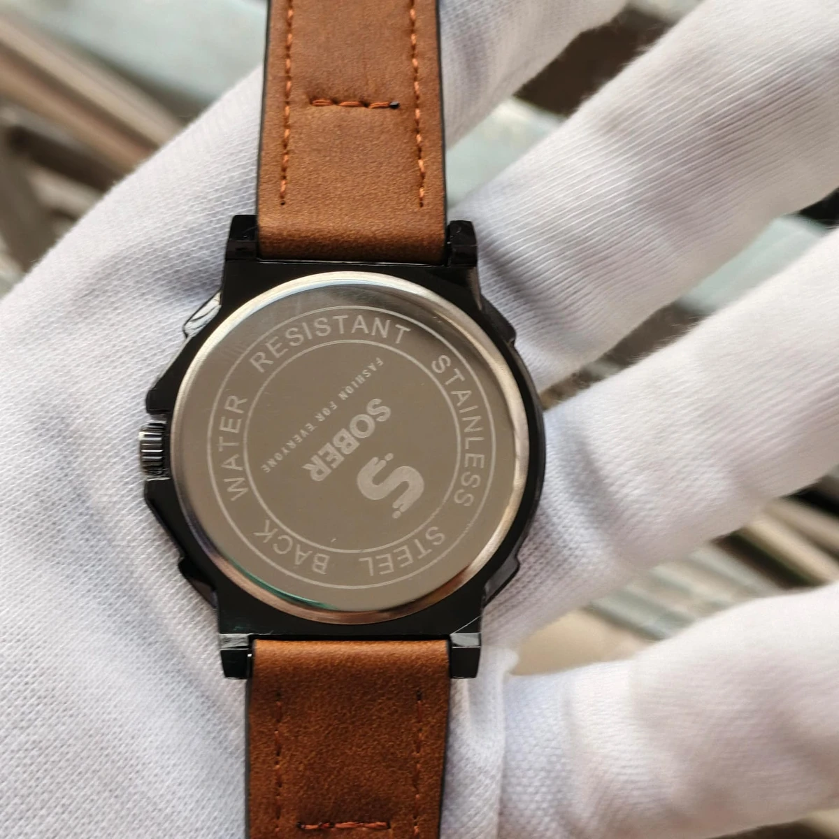 Sober Watch Model 980 Premium Watch Belt Brown Dial Black Colour Watch For Man