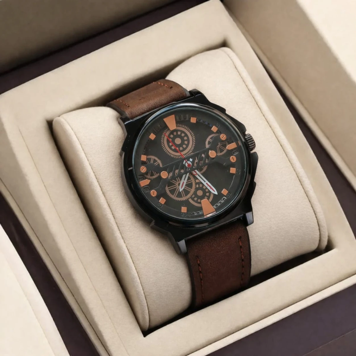 Sober Watch Model 980 Premium Watch Belt Coffee Dial Black Colour Watch For Man