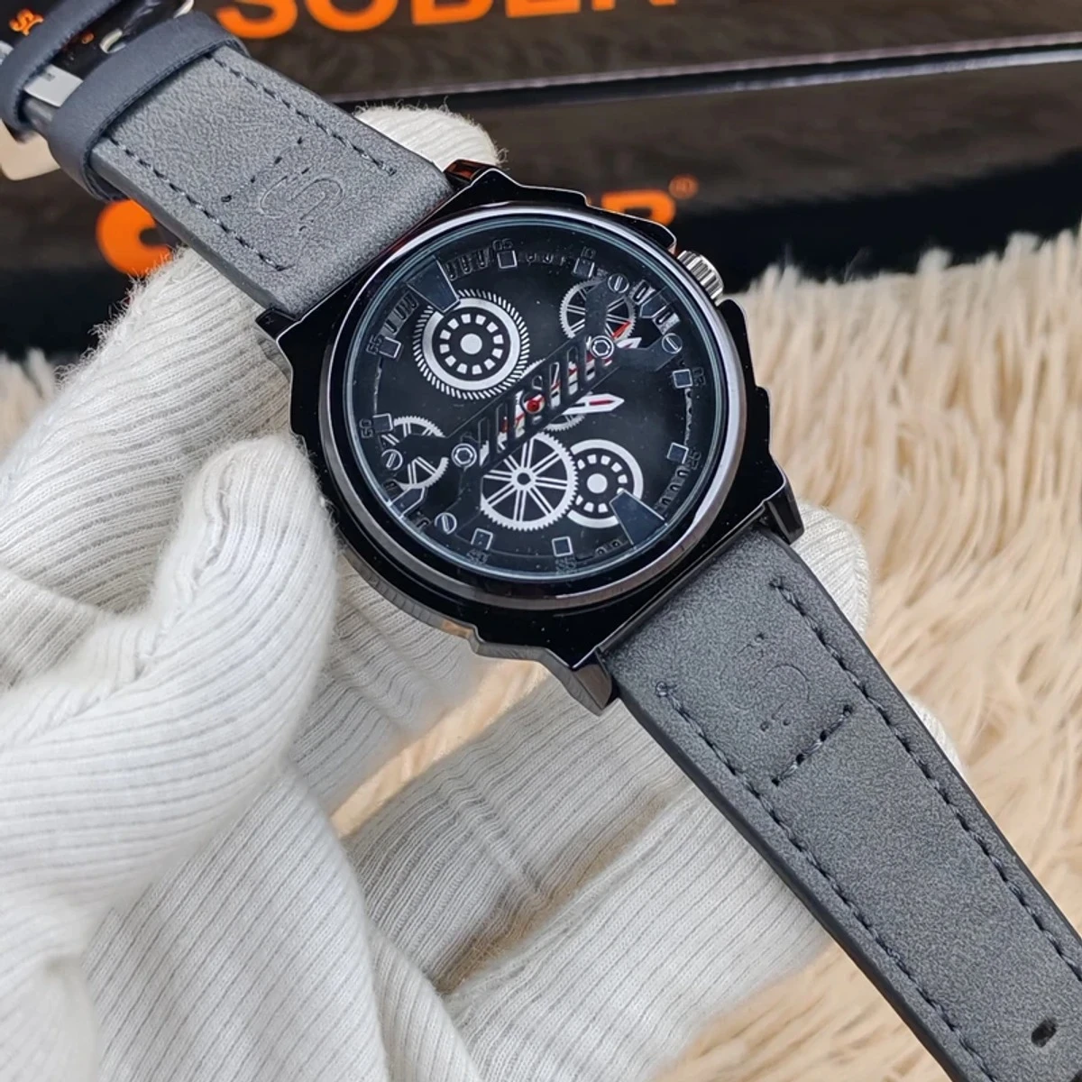 Sober Watch Model 980 Premium Watch Belt Ash Dial Black Colour Watch For Man