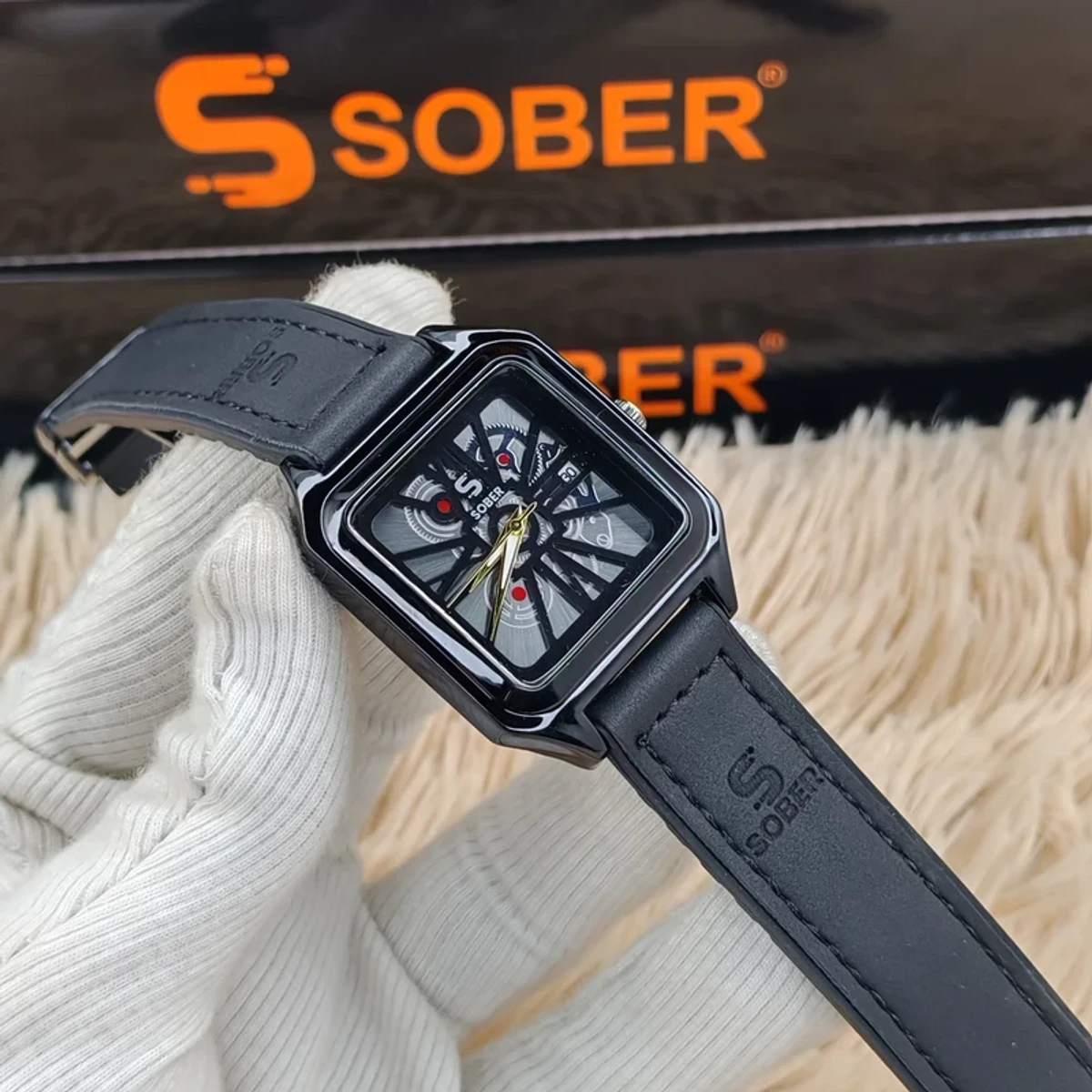 Sober Watch Model 970 Premium Watch Belt Black  Dial Black or Ash  Colour Watch For Man