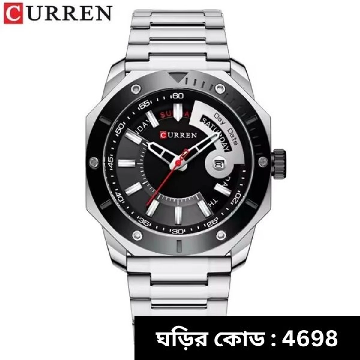 CURREN WATCH MODEL 8344 SILVER CHAIN DIAL BLACK  FOR MAN
