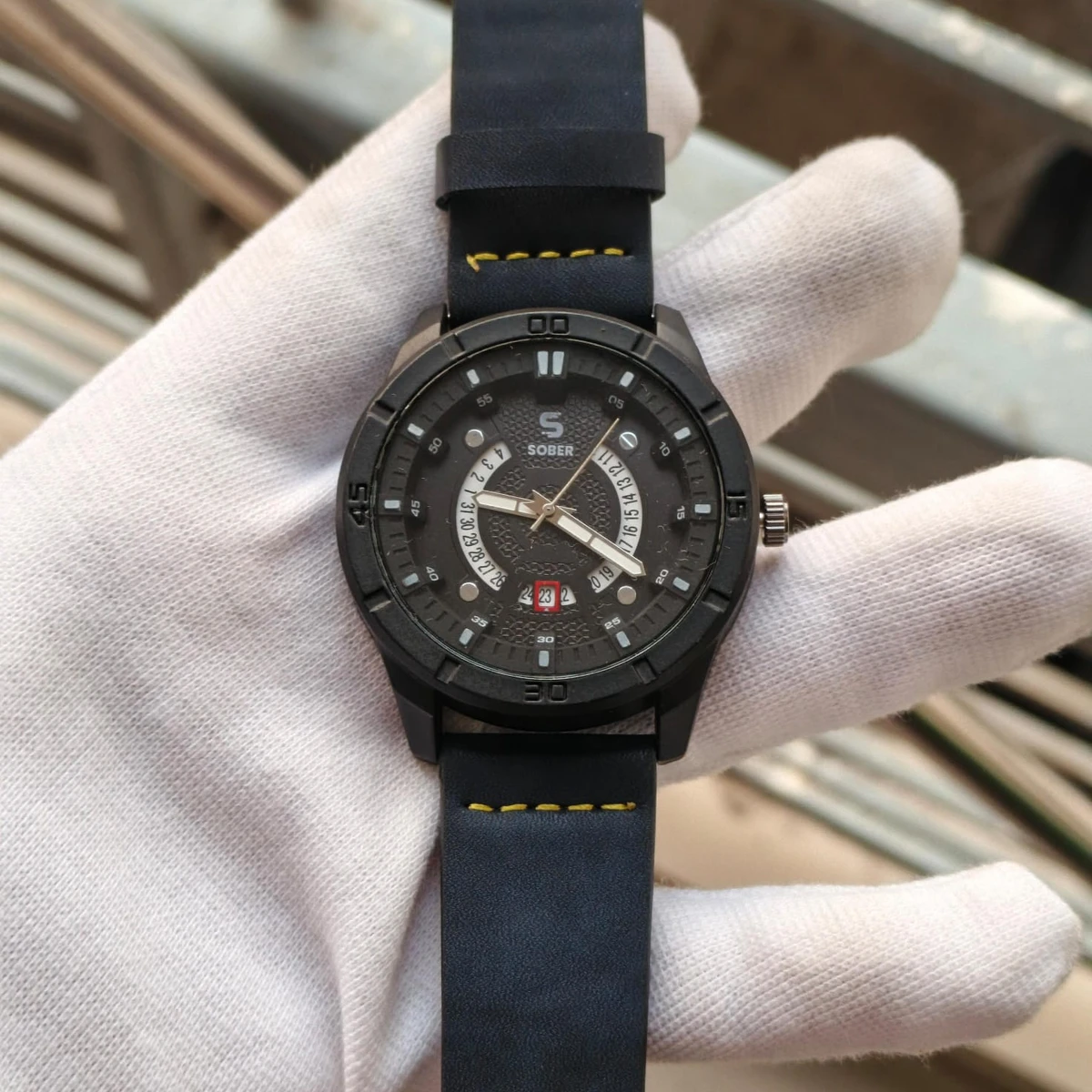 Sober Watch Model 995 Premium Watch Belt Blue Dial Black Colour Watch For Man