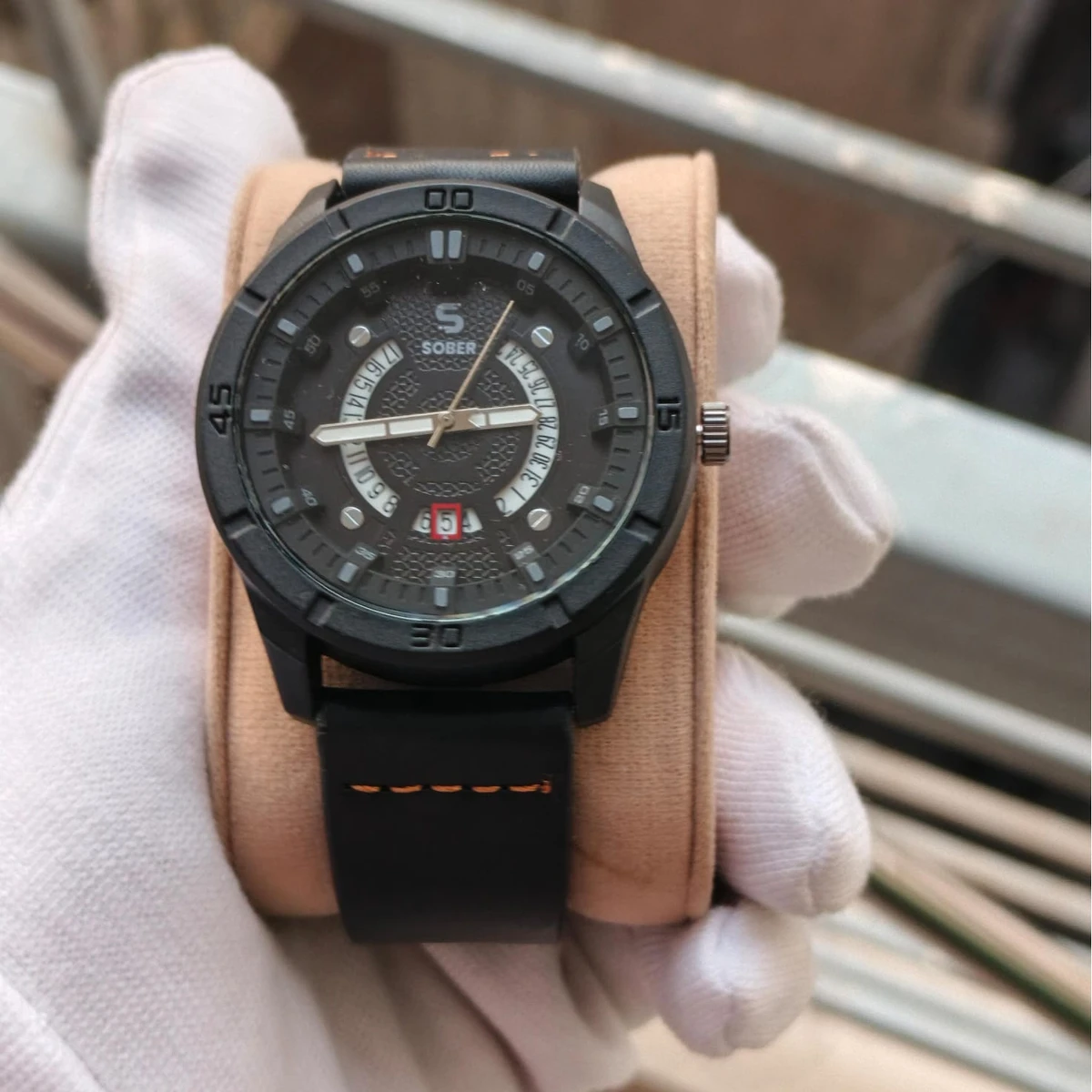 Sober Watch Model 995 Premium Watch Belt Blue Dial Black Colour Watch For Man