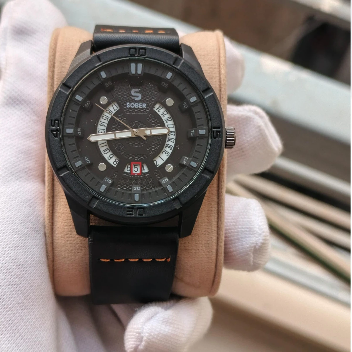 Sober Watch Model 995 Premium Watch Belt Blue Dial Black Colour Watch For Man