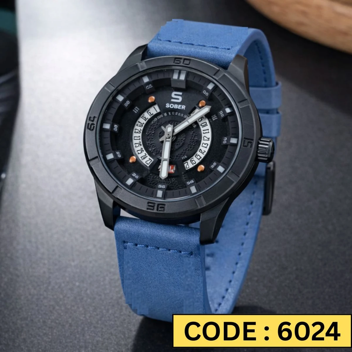 Sober Watch Model 995 Premium Watch Belt Blue Dial Black Colour Watch For Man