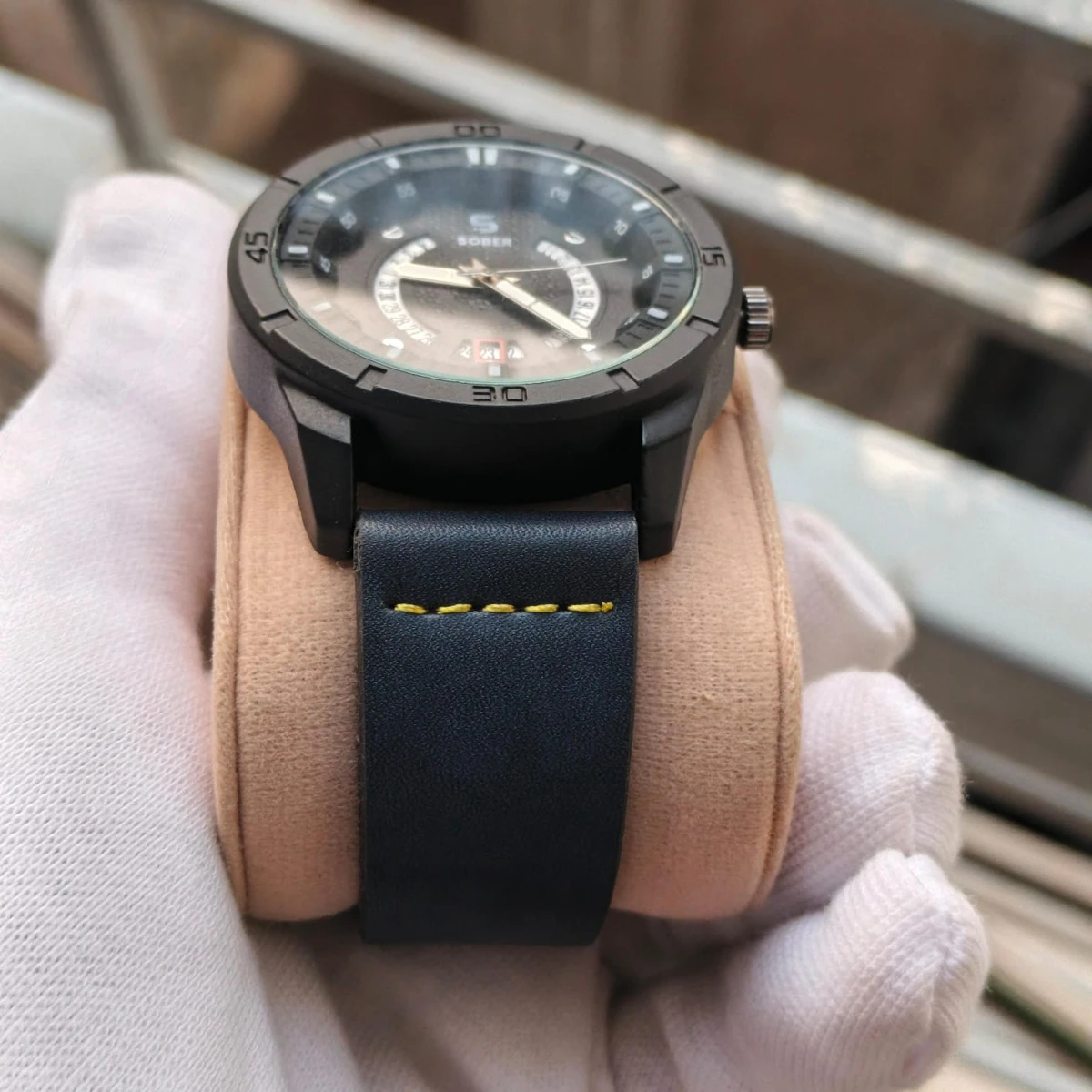 Sober Watch Model 995 Premium Watch Belt Blue Dial Black Colour Watch For Man