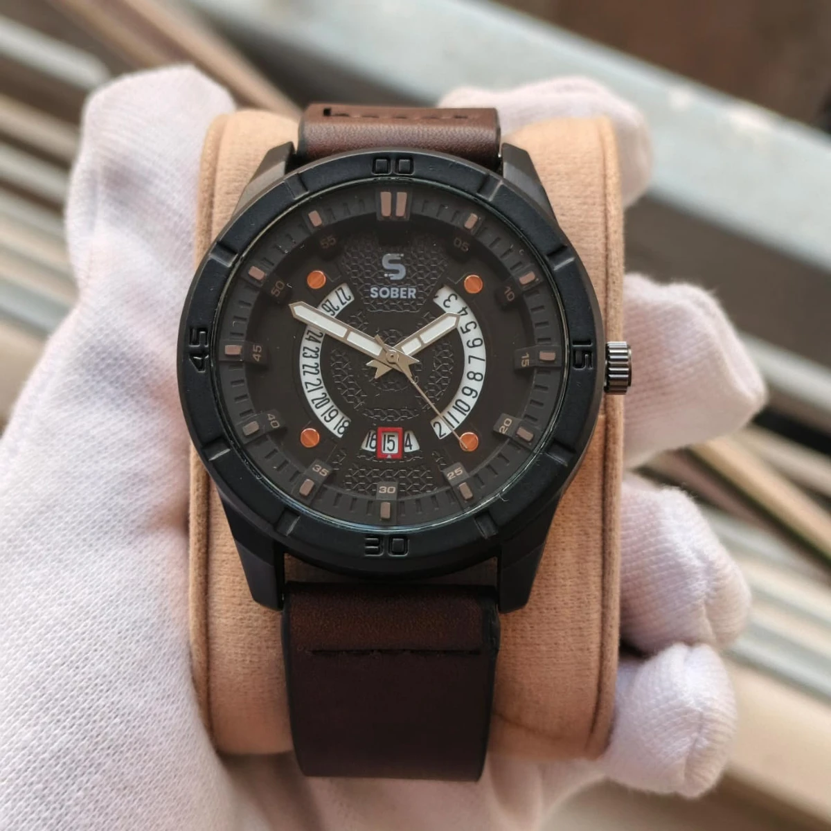 Sober Watch Model 995 Premium Watch Belt Coffee Dial Black Colour Watch For Man