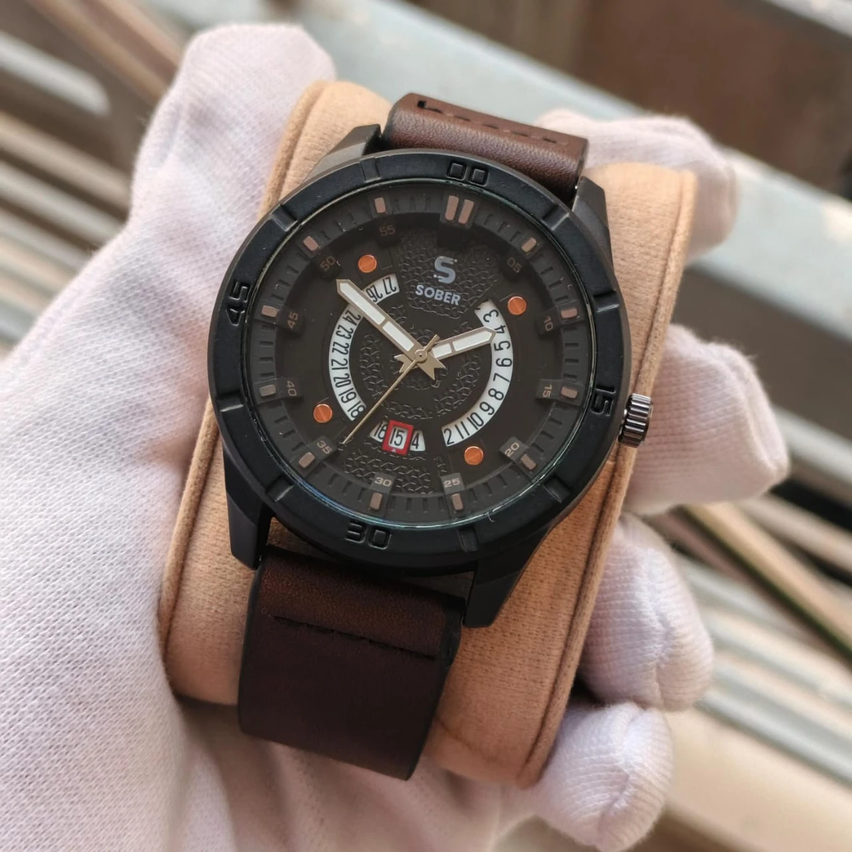 Sober Watch Model 995 Premium Watch Belt Coffee Dial Black Colour Watch For Man