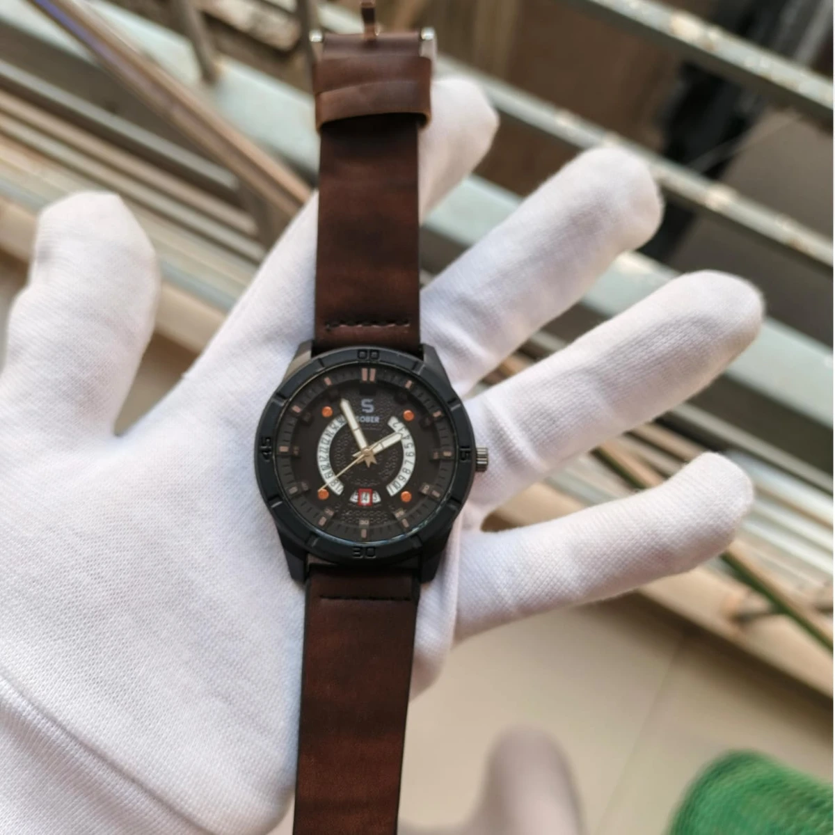 Sober Watch Model 995 Premium Watch Belt Coffee Dial Black Colour Watch For Man