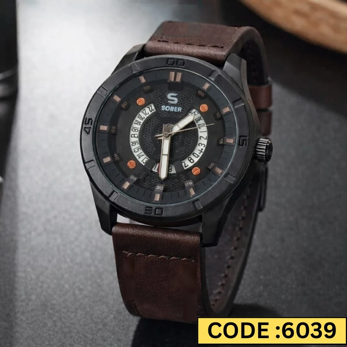 Sober Watch Model 995 Premium Watch Belt Coffee Dial Black Colour Watch For Man