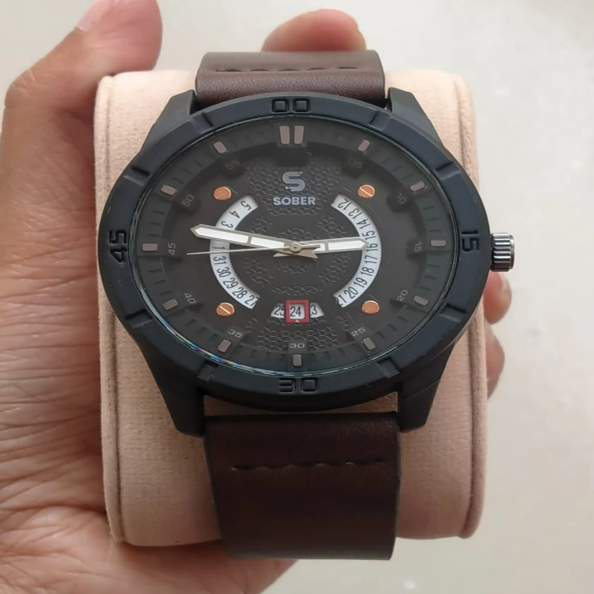 Sober Watch Model 995 Premium Watch Belt Coffee Dial Black Colour Watch For Man