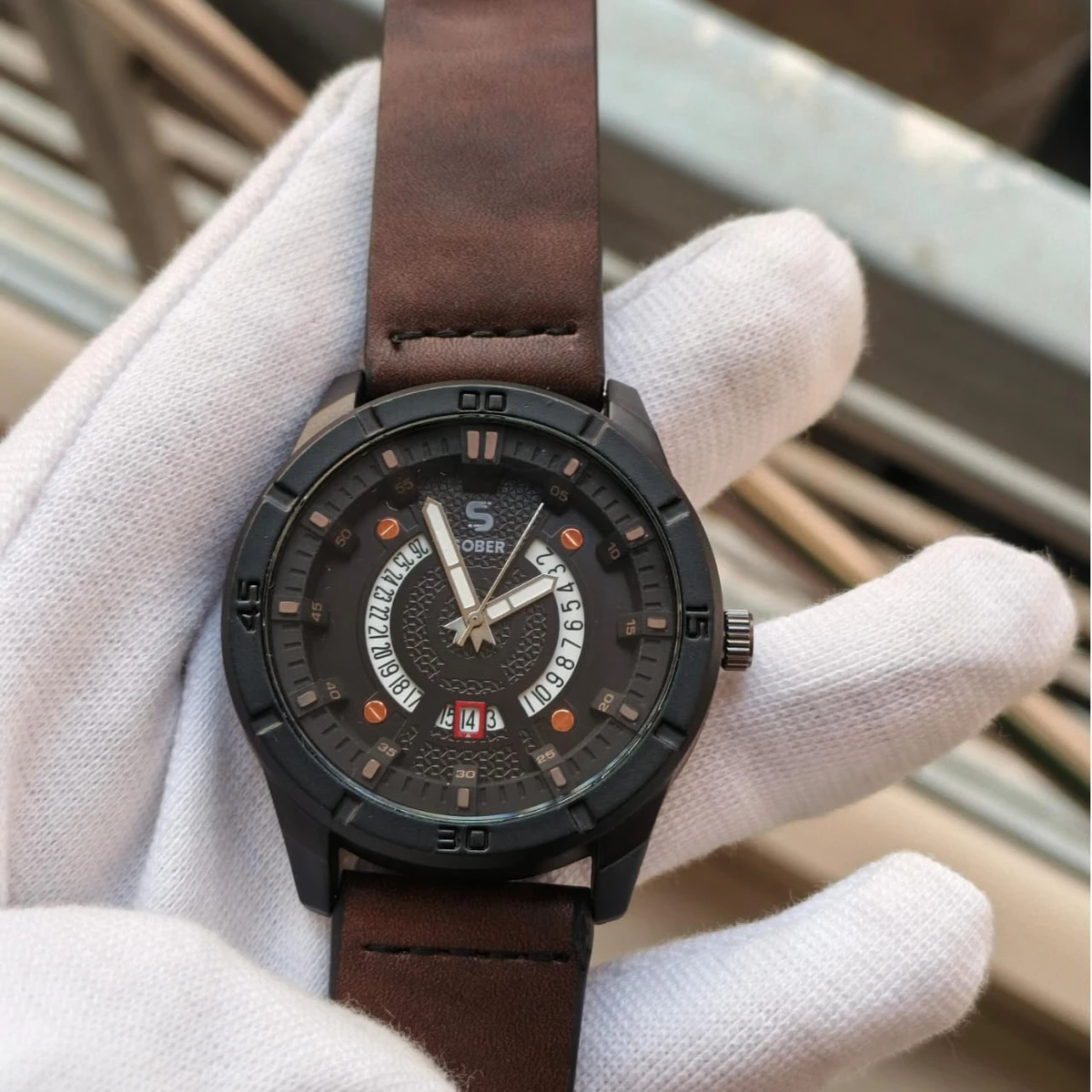 Sober Watch Model 995 Premium Watch Belt Coffee Dial Black Colour Watch For Man