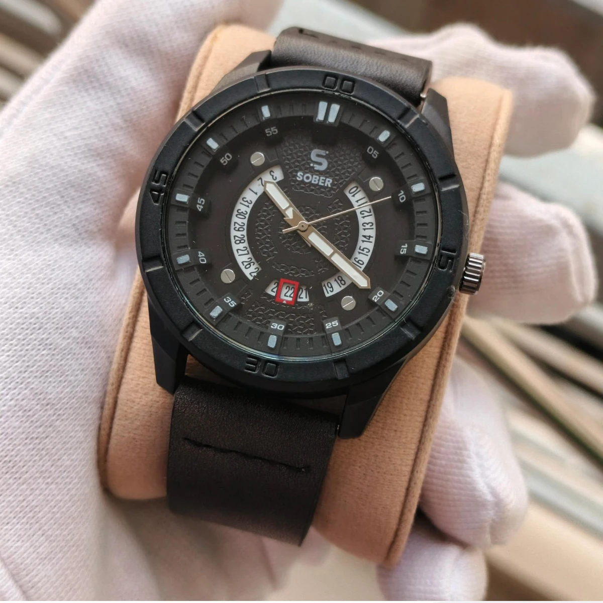 Sober Watch Model 995 Premium Watch Belt Ash Dial Black Colour Watch For Man