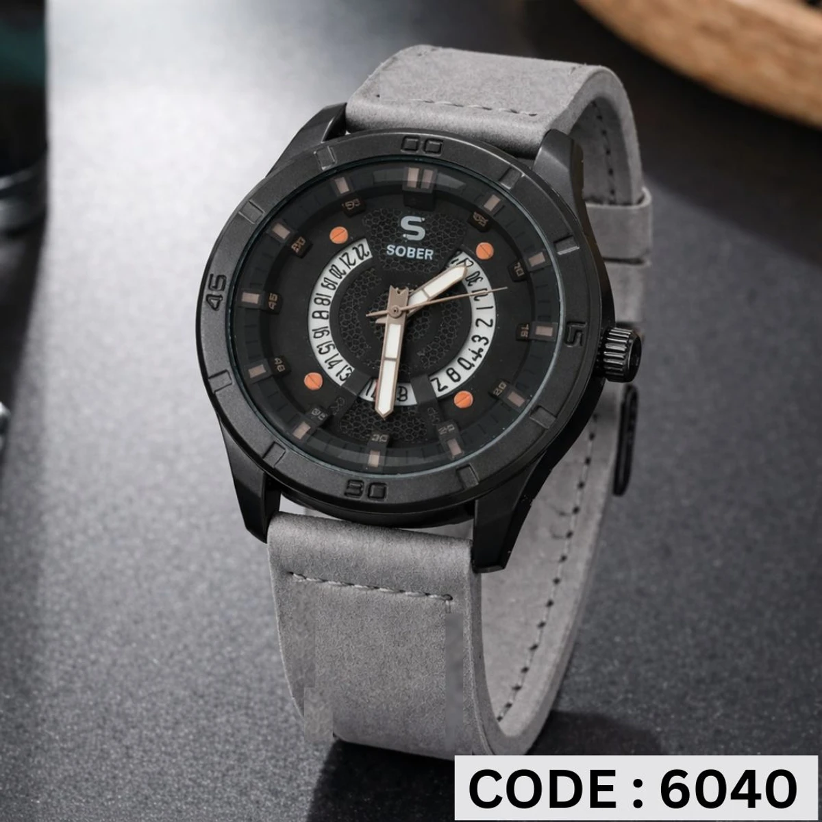 Sober Watch Model 995 Premium Watch Belt Ash Dial Black Colour Watch For Man