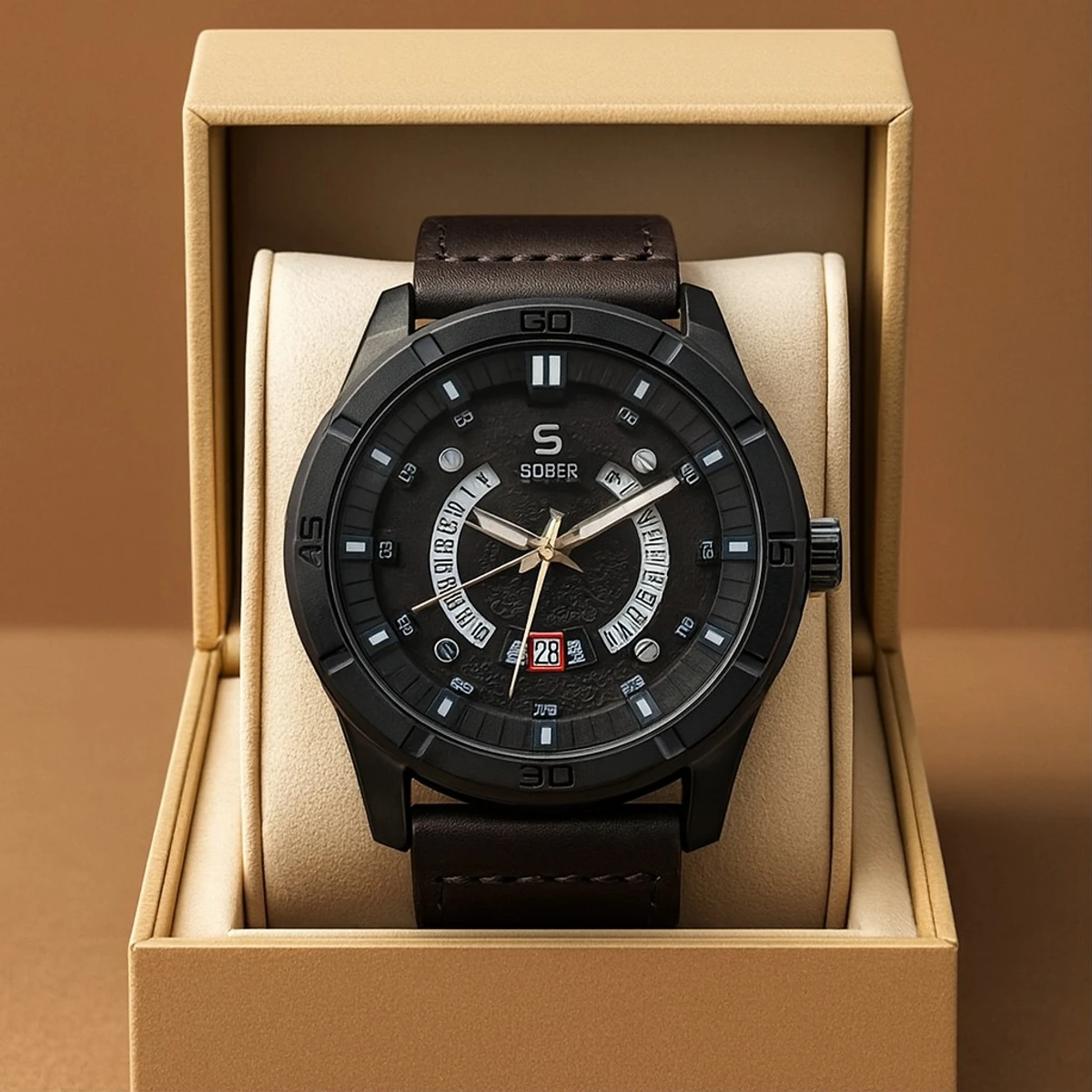 Sober Watch Model 995 Premium Watch Belt Ash Dial Black Colour Watch For Man