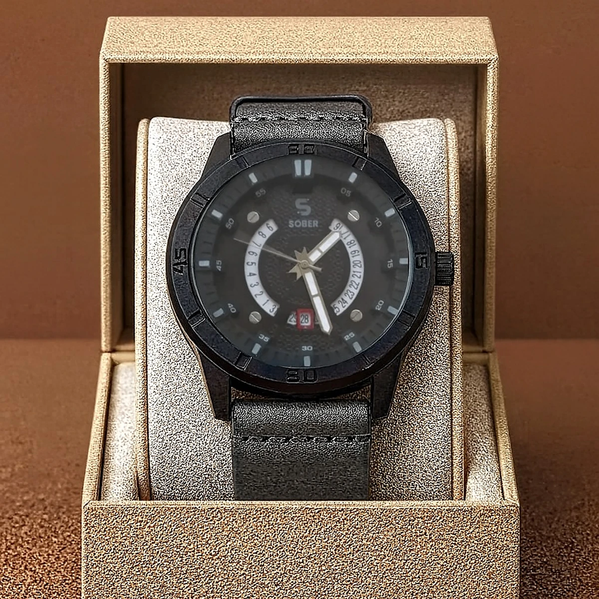 Sober Watch Model 995 Premium Watch Belt Ash Dial Black Colour Watch For Man