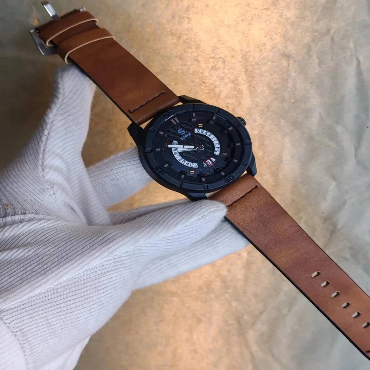 Sober Watch Model 995 Premium Watch Belt Brown Dial Black Colour Watch For Man