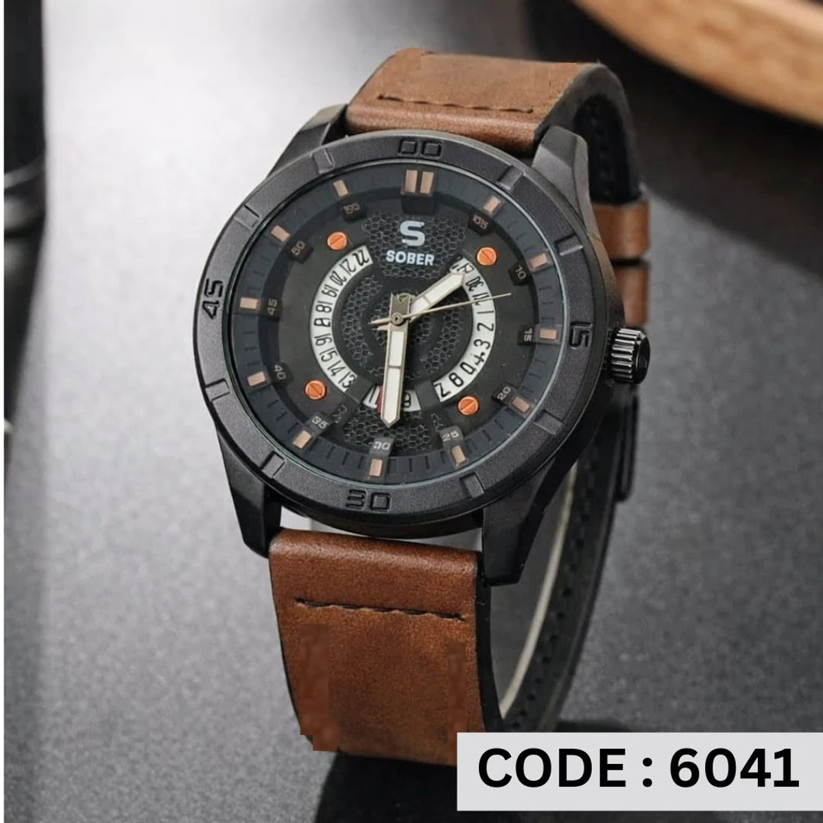 Sober Watch Model 995 Premium Watch Belt Brown Dial Black Colour Watch For Man
