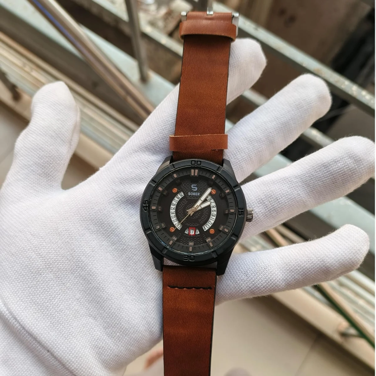 Sober Watch Model 995 Premium Watch Belt Brown Dial Black Colour Watch For Man