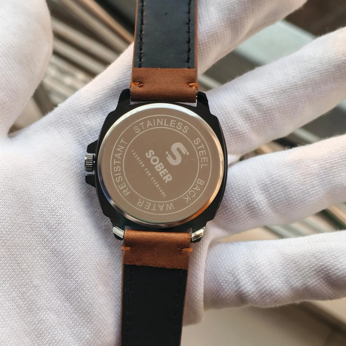 Sober Watch Model 985 Premium Watch Belt Brown Dial Black Colour Watch For Man