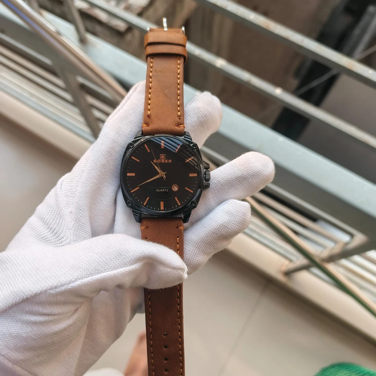 Sober Watch Model 985 Premium Watch Belt Brown Dial Black Colour Watch For Man