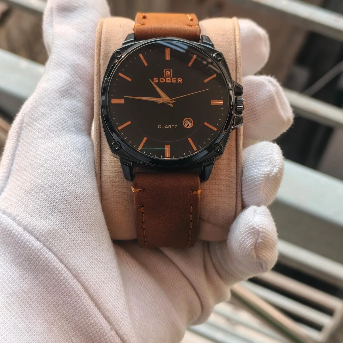 Sober Watch Model 985 Premium Watch Belt Brown Dial Black Colour Watch For Man