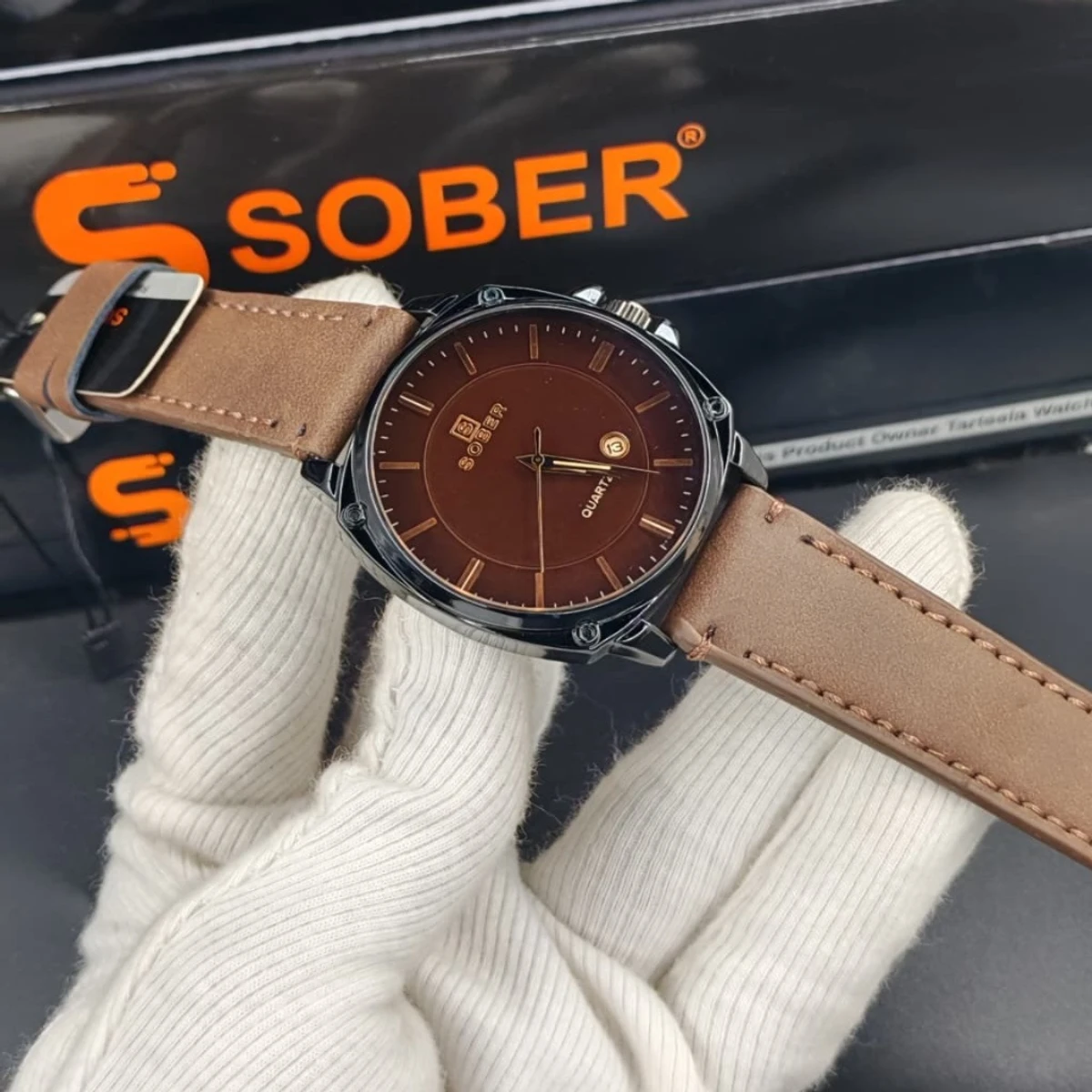 Sober Watch Model 985 Premium Watch Belt Coffe Dial Coffe Colour Watch For Man