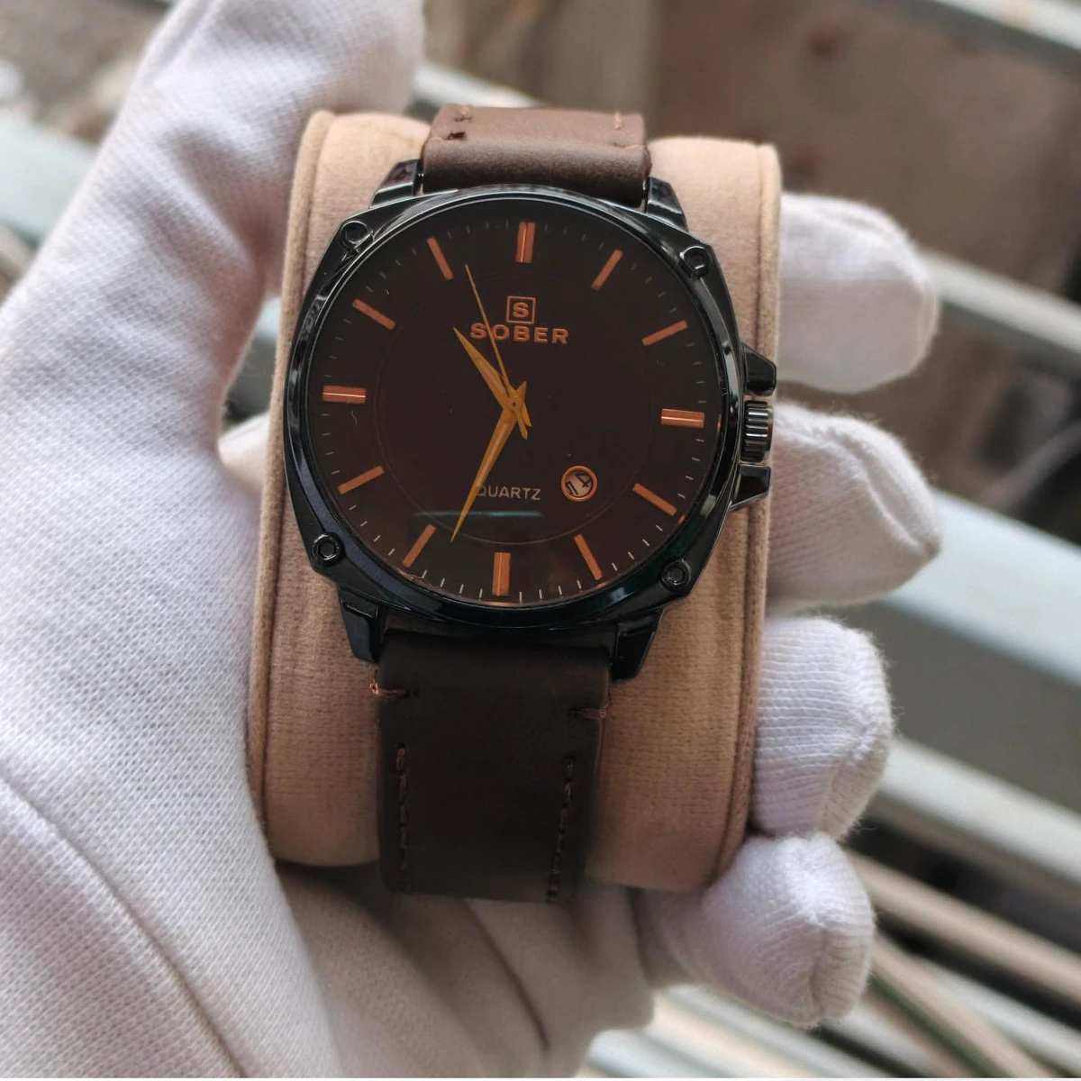 Sober Watch Model 985 Premium Watch Belt Coffe Dial Coffe Colour Watch For Man