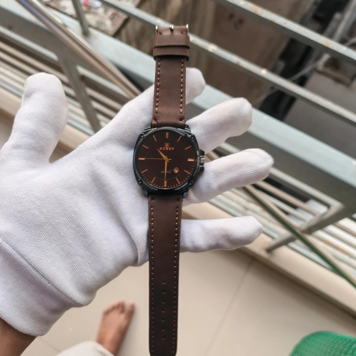 Sober Watch Model 985 Premium Watch Belt Coffe Dial Coffe Colour Watch For Man