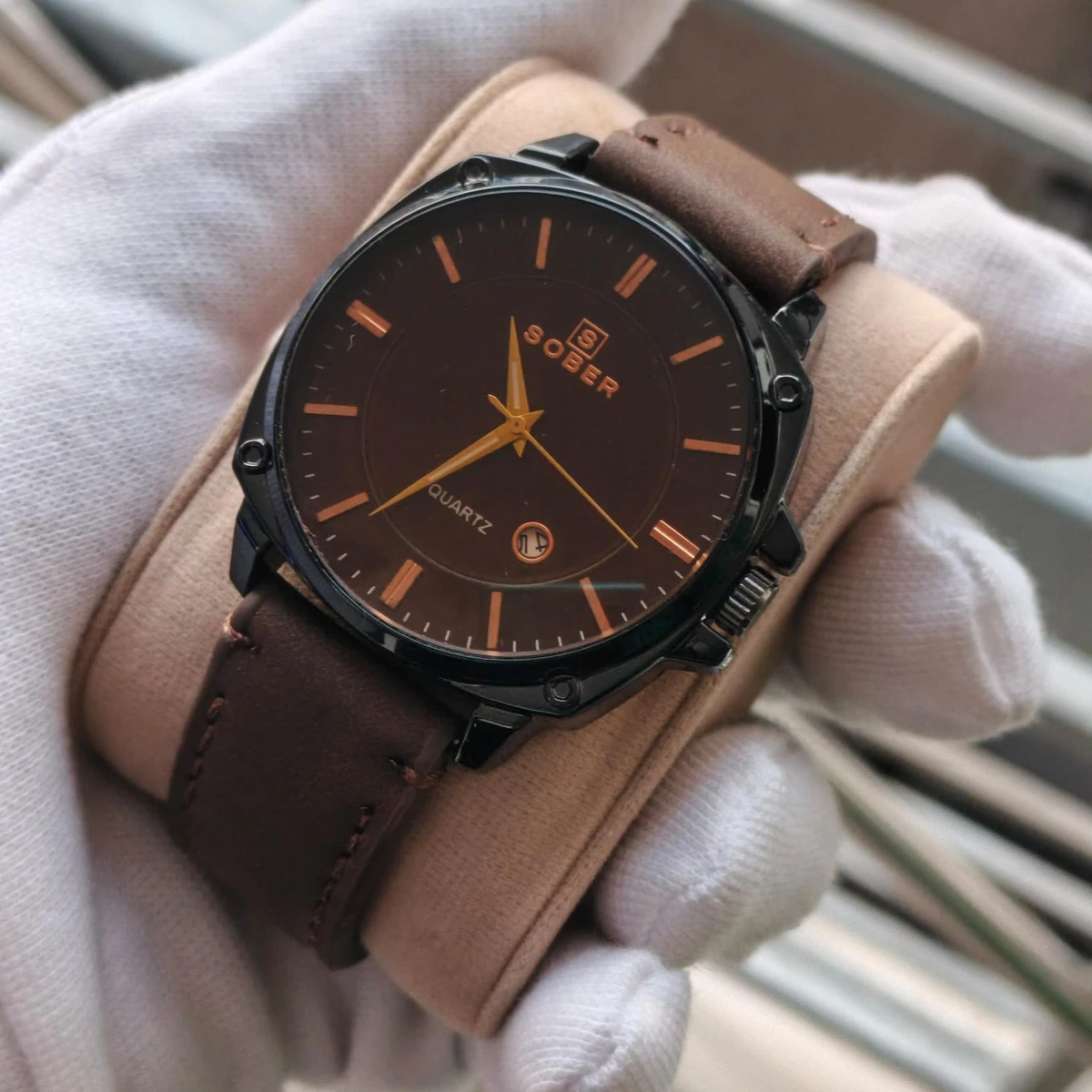 Sober Watch Model 985 Premium Watch Belt Coffe Dial Coffe Colour Watch For Man