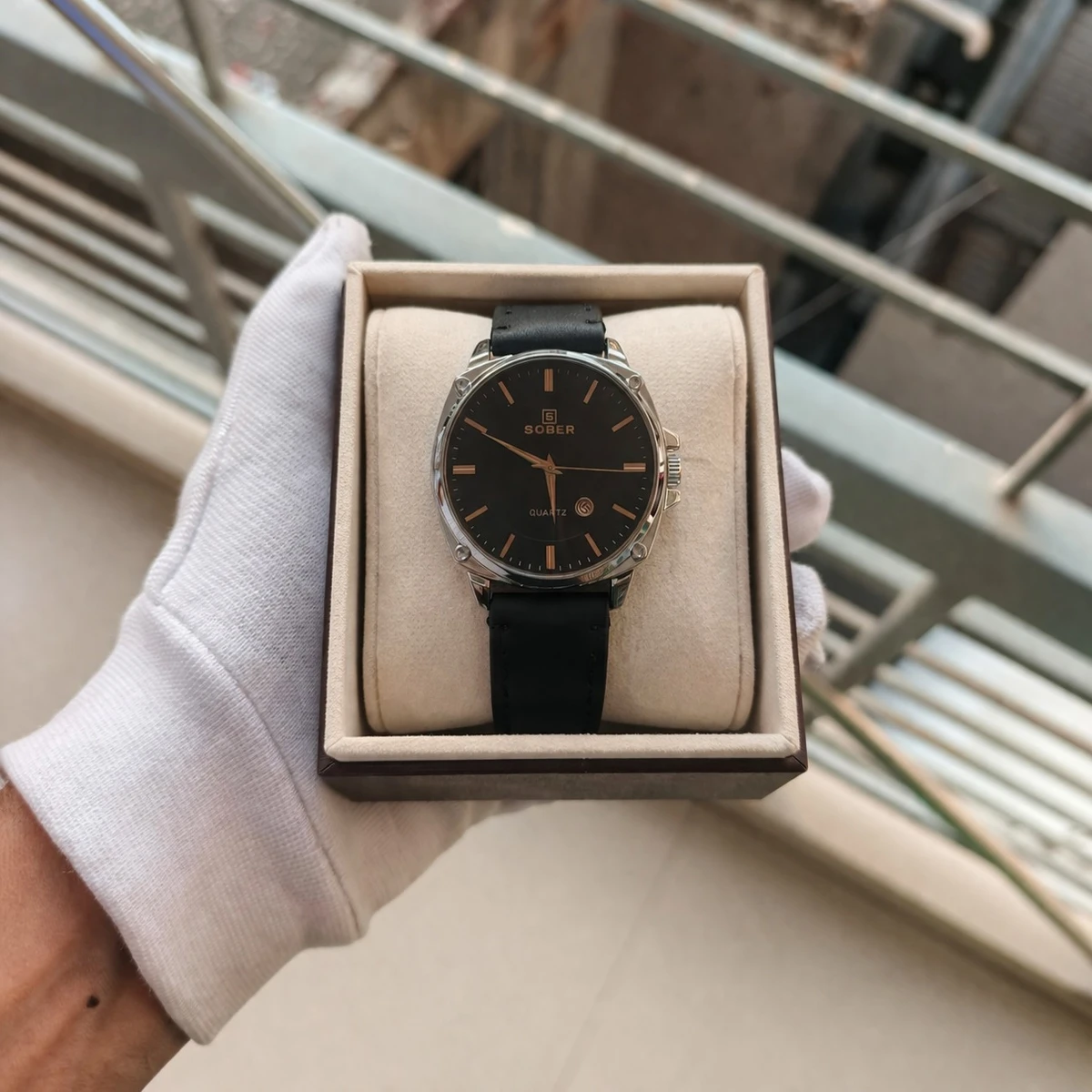 Sober Watch Model 985 Premium Watch Belt Black Round White  Dial Black Colour Watch For Man