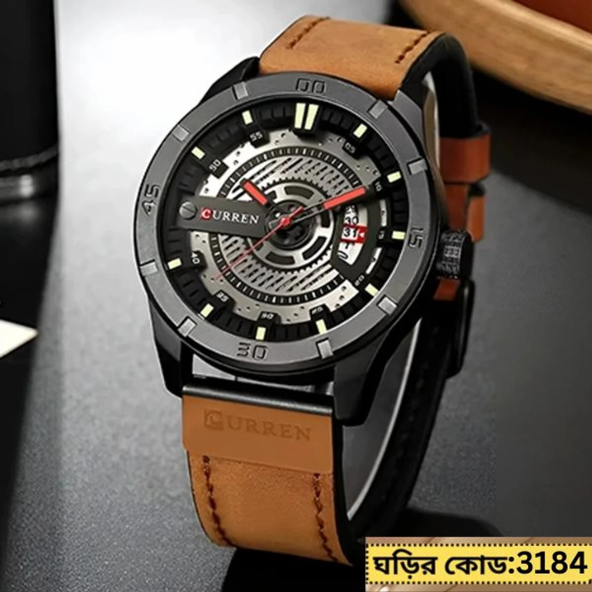 Curren Watch Model 8301 Belt  Brown or Black Dial Black Colour Watch For Man
