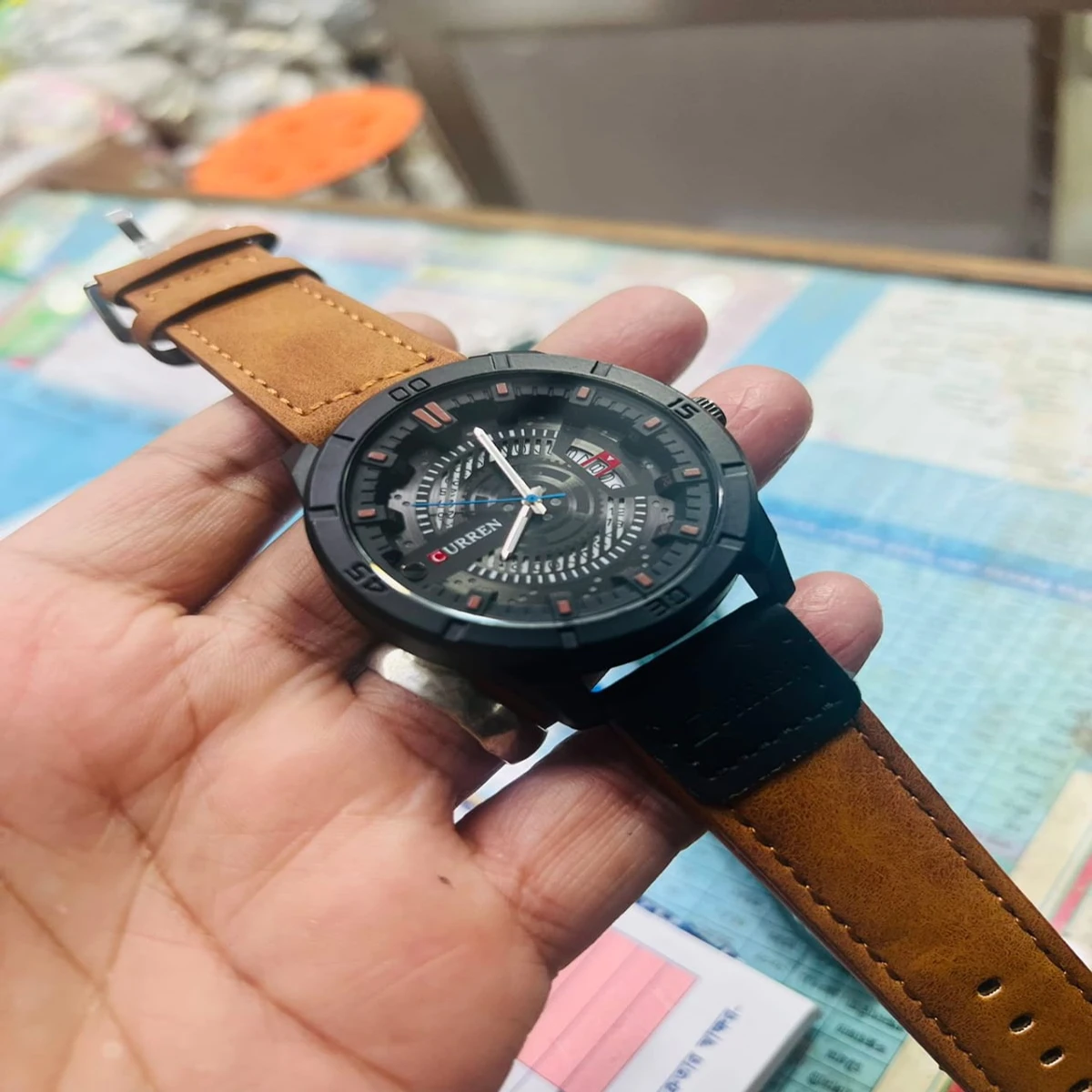Curren Watch Model 8301 Belt Brown  Dial Black Colour Watch For Man