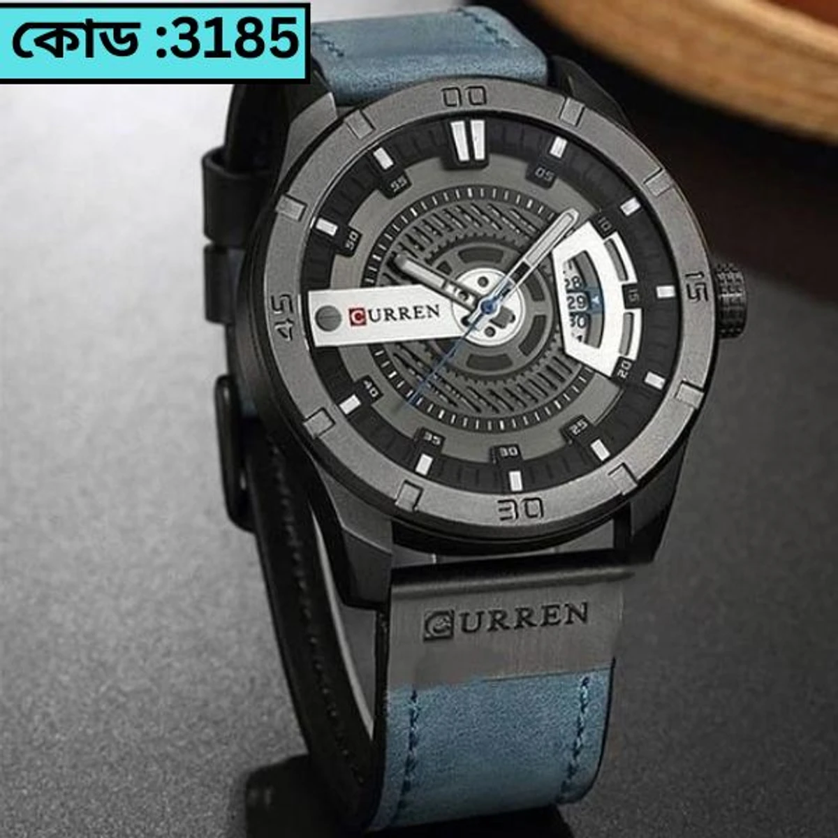 Curren Watch Model 8301 Belt Blue  Dial Black Colour Watch For Man