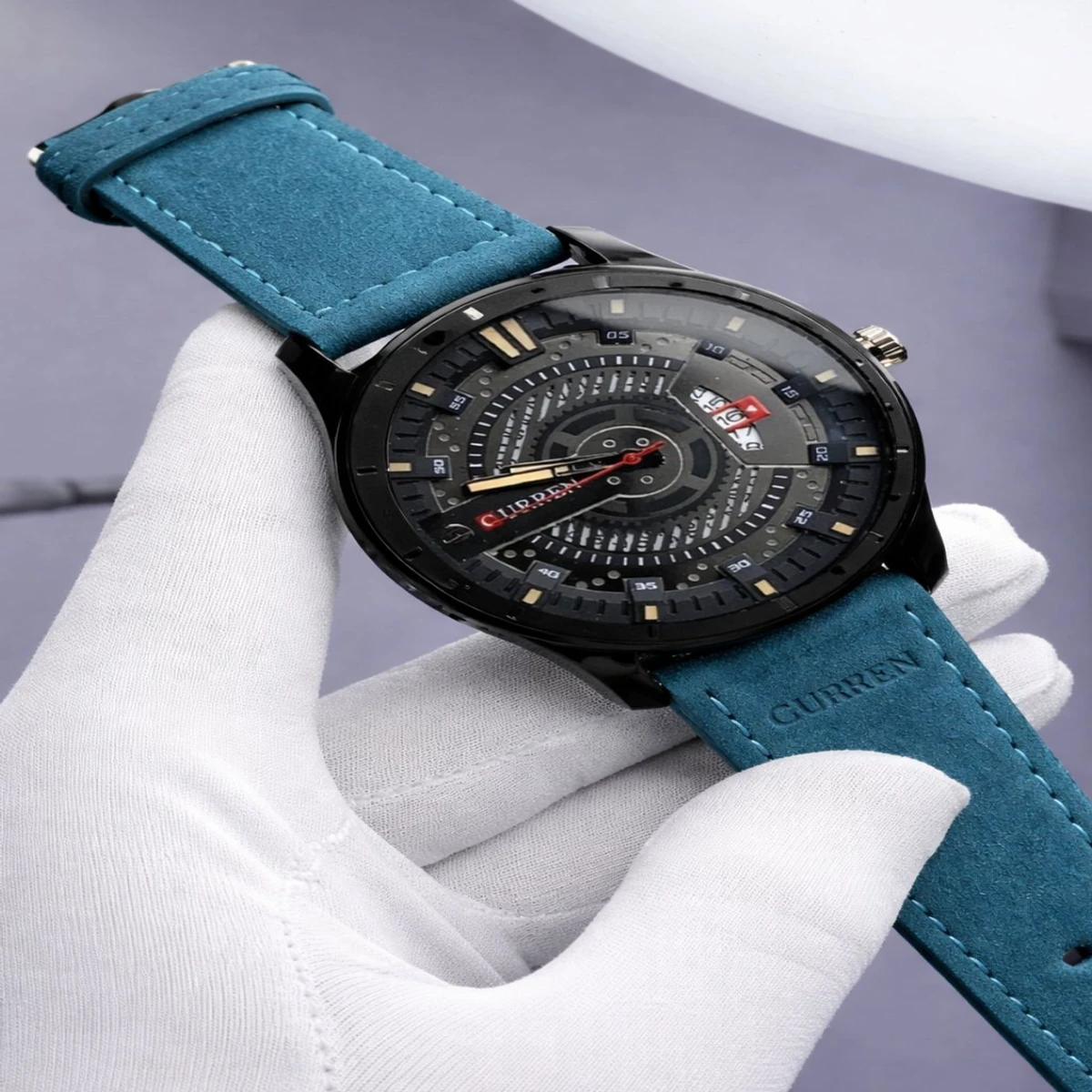 Curren Watch Model 8301 Belt Blue  Dial Black Colour Watch For Man