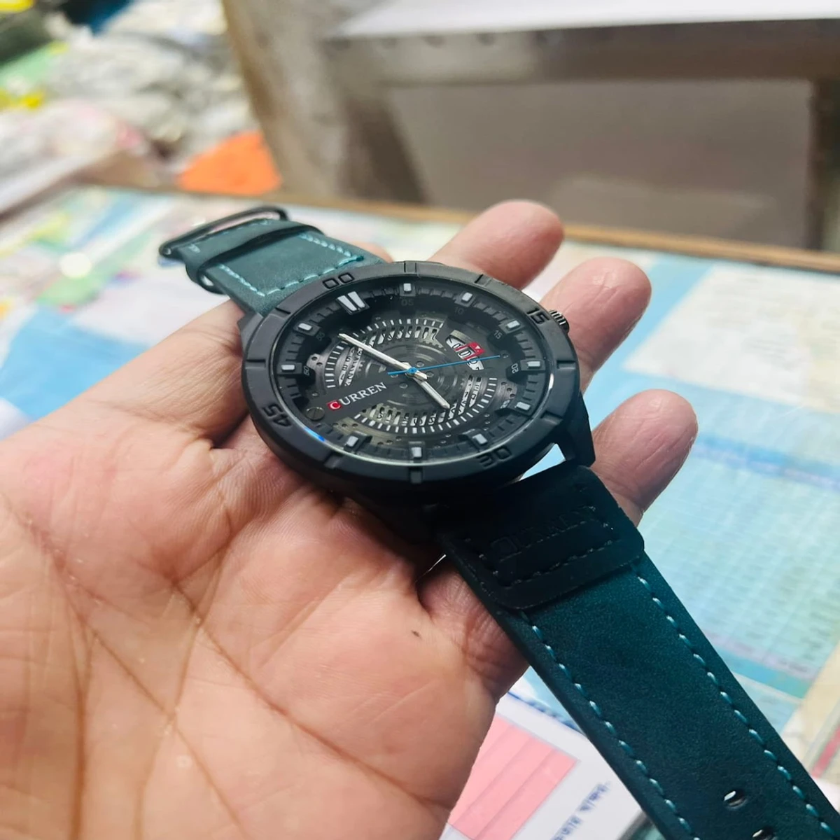 Curren Watch Model 8301 Belt Blue  Dial Black Colour Watch For Man