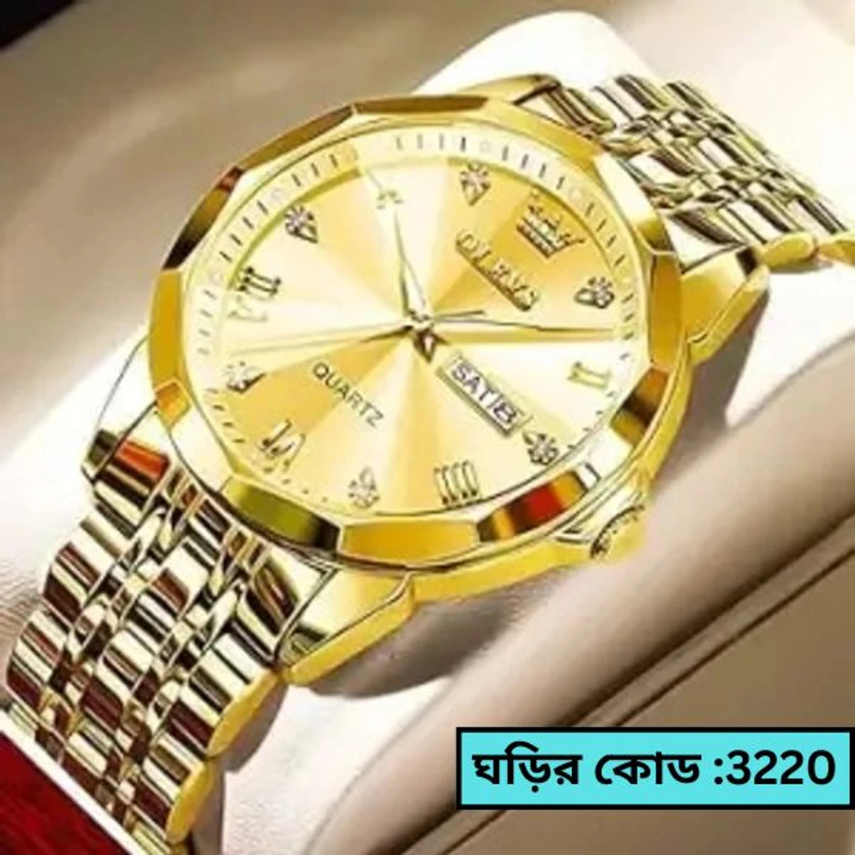 OLEVS MODEL 9931 Watch for Men Stainless Steel Watches - 9931 FULL GOLDEN- MAN WATCH - LOCK PUSH + এক পিস ব্যাটারি ফ্রি।