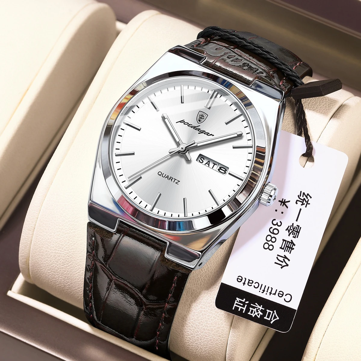 POEDAGAR WATCH MODEL 930 BELT BROWN DIAL WHITE COLOUR WATCH FOR MAN
