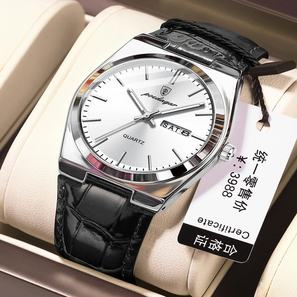 POEDAGAR WATCH MODEL 930 BELT BLACK  DIAL WHITE COLOUR WATCH FOR MAN