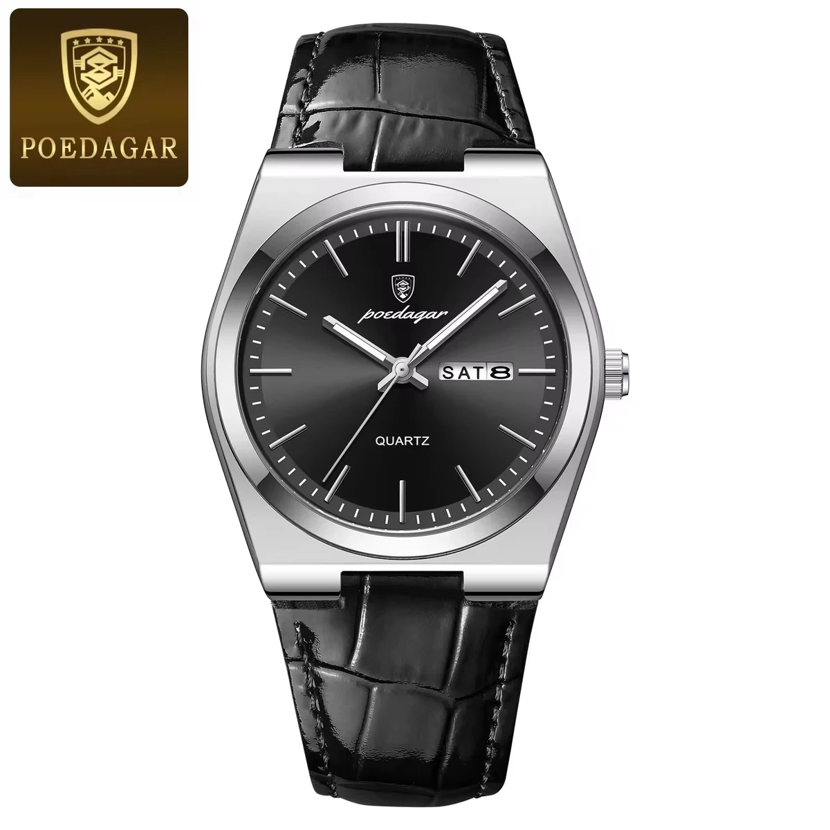 POEDAGAR WATCH MODEL 930 BELT BLACK DIAL BLACK COLOUR WATCH FOR MAN