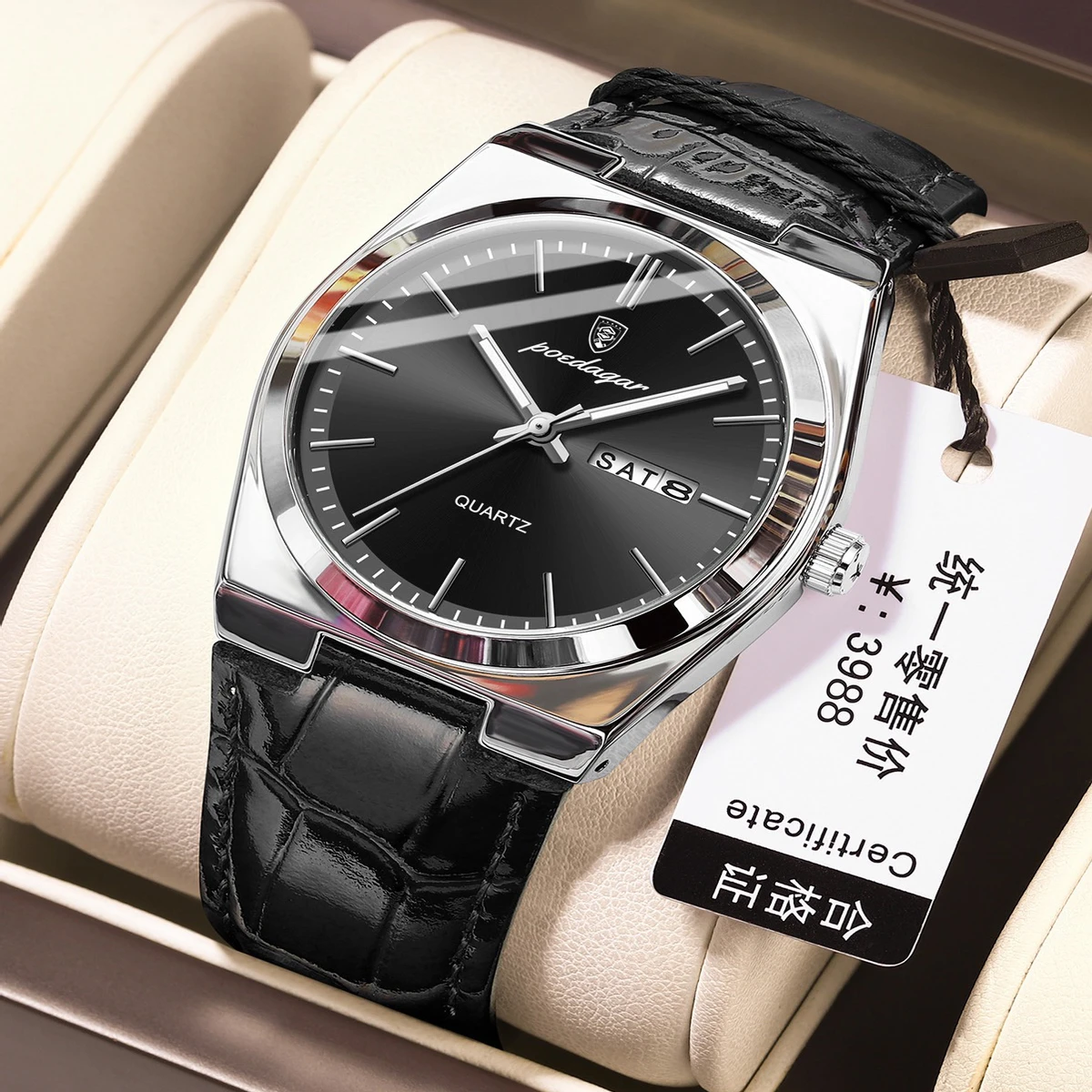 POEDAGAR WATCH MODEL 930 BELT BLACK DIAL BLACK  COLOUR WATCH FOR MAN