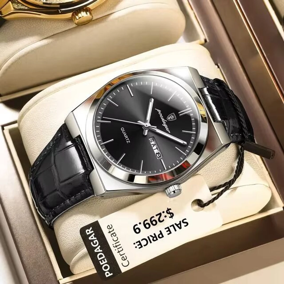 POEDAGAR WATCH MODEL 930 BELT BLACK DIAL BLACK COLOUR WATCH FOR MAN