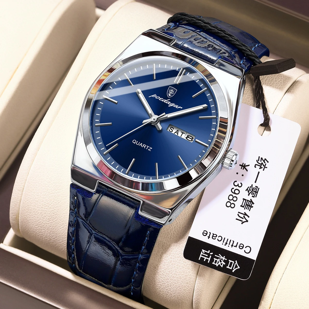 POEDAGAR WATCH MODEL 930 BELT BLUE DIAL BLUE COLOUR WATCH FOR MAN