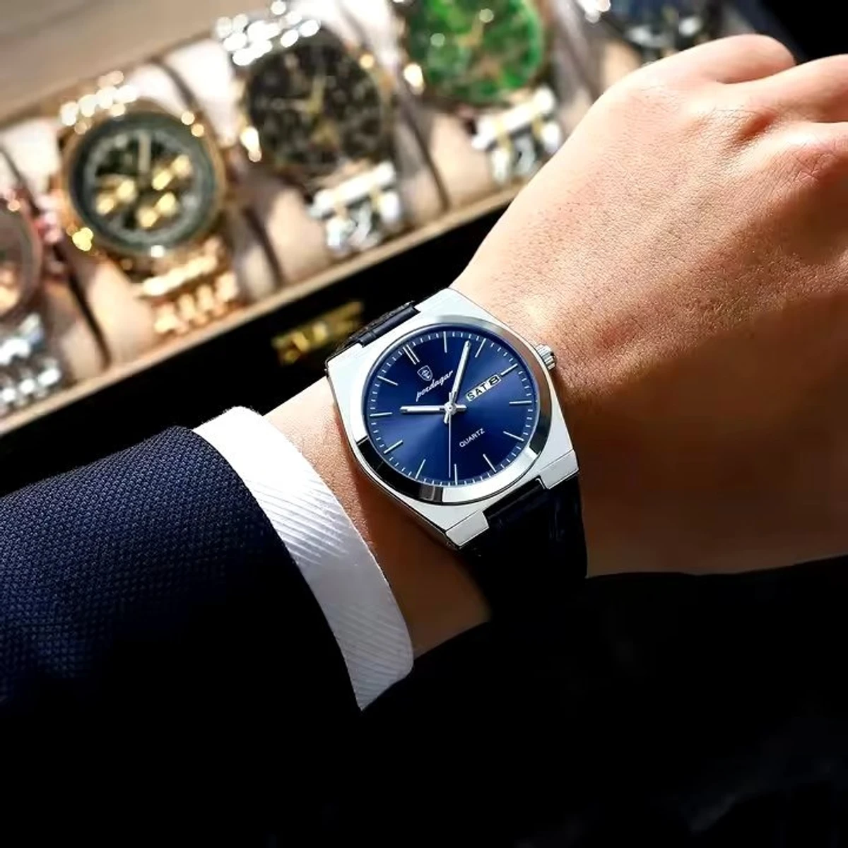 POEDAGAR WATCH MODEL 930 BELT BLUE  DIAL BLUE  COLOUR WATCH FOR MAN