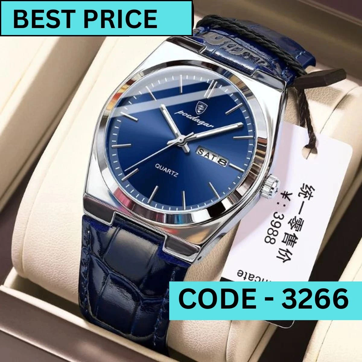 POEDAGAR WATCH MODEL 930 BELT BLUE  DIAL BLUE  COLOUR WATCH FOR MAN