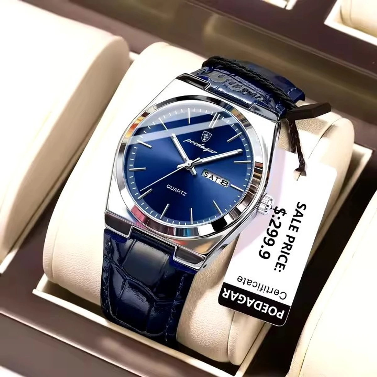 POEDAGAR WATCH MODEL 930 BELT BLUE DIAL BLUE COLOUR WATCH FOR MAN