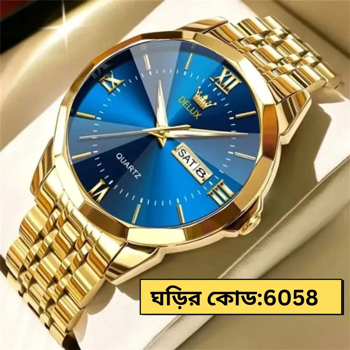 DELUX WATCH MODEL 2255 GOLDEN CHAIN DIAL BLUE COLOUR WATCH FOR MAN
