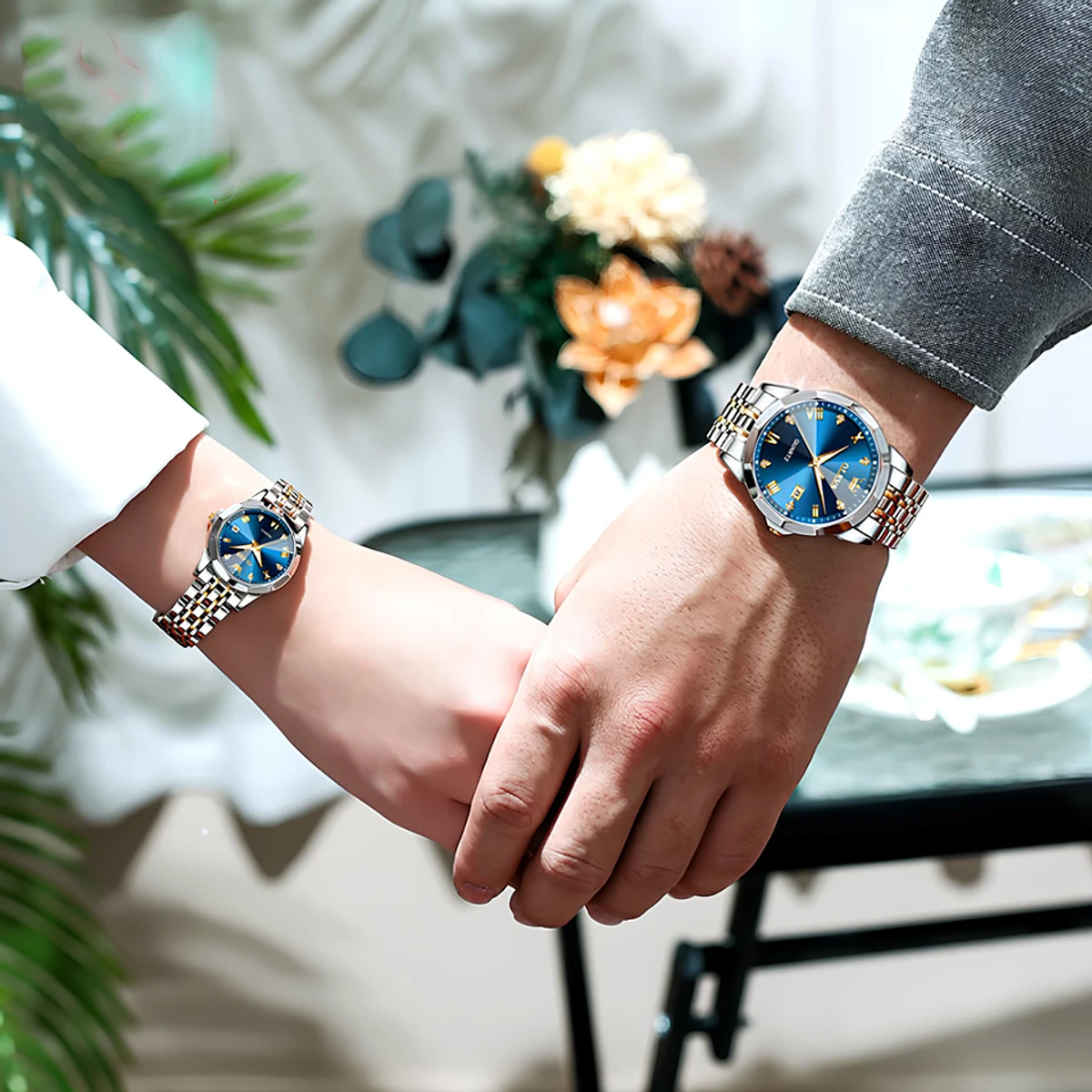 COMBO WATCH 2PS OLEVS MODEL 9931 Watch for Men Stainless Steel Watches UNISEX TOTON AR DIAL BLUE COLOUR WATCH UNISEX + এক পিস ব্যাটারি ফ্রি।