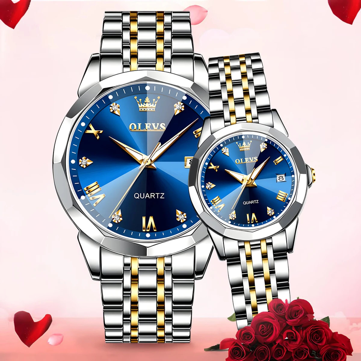 COMBO WATCH 2PS OLEVS MODEL 9931 Watch for Men Stainless Steel Watches UNISEX TOTON AR DIAL BLUE COLOUR WATCH UNISEX + এক পিস ব্যাটারি ফ্রি।