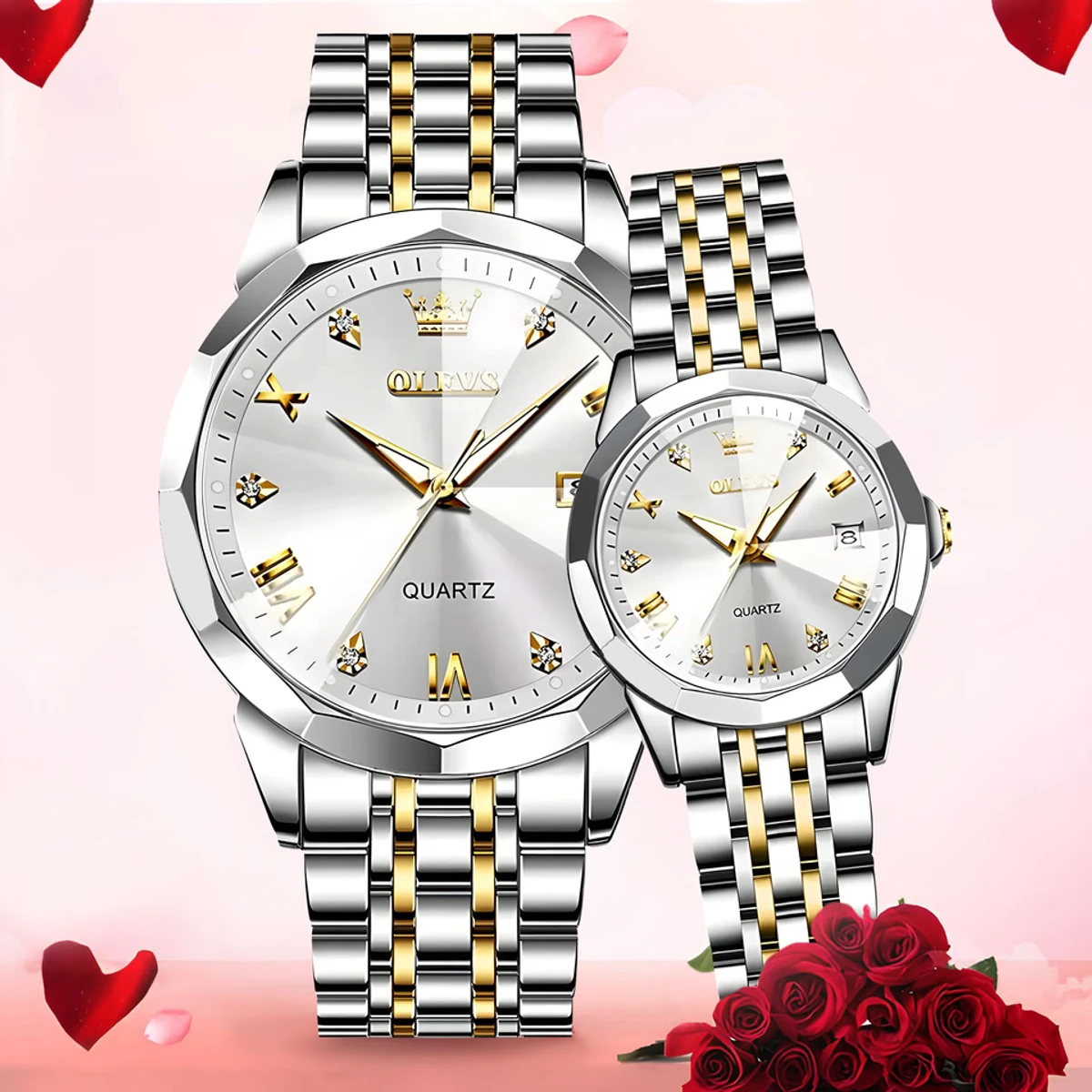 COMBO WATCH 2PS OLEVS MODEL 9931 Watch for Men Stainless Steel Watches UNISEX TOTON AR DIAL WHITE COLOUR WATCH UNISEX + এক পিস ব্যাটারি ফ্রি।